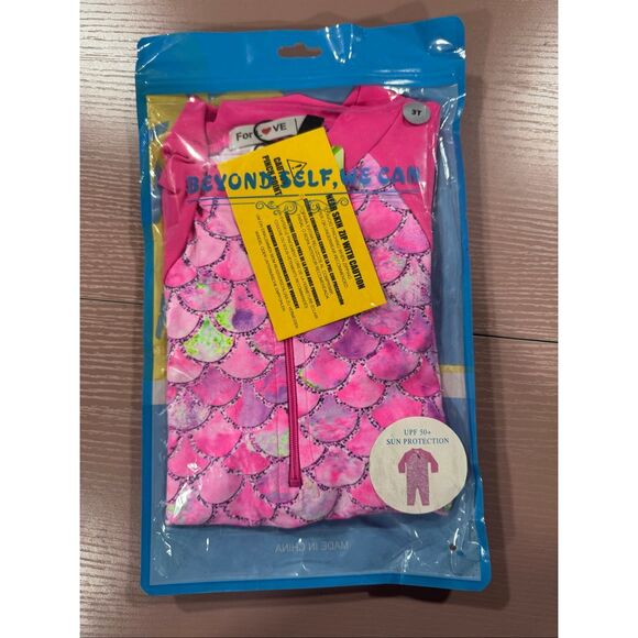 Pink Mermaid Long Sleeve, Long Pants Swimsuit 3T - Picture 2 of 4